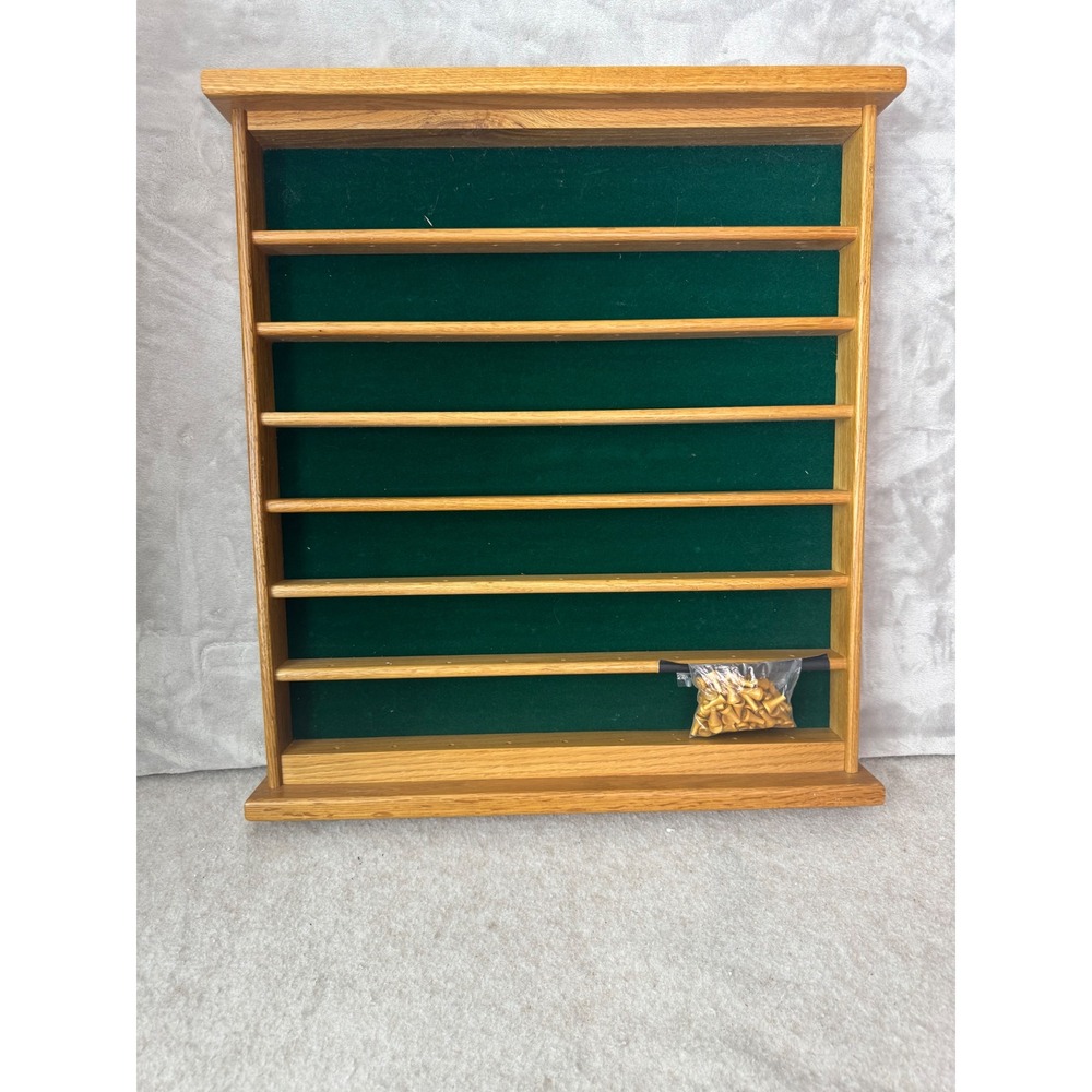 Vintage Oak Wood Golf Ball Display Case 49 Ball Capacity Green Felt Wall Mount